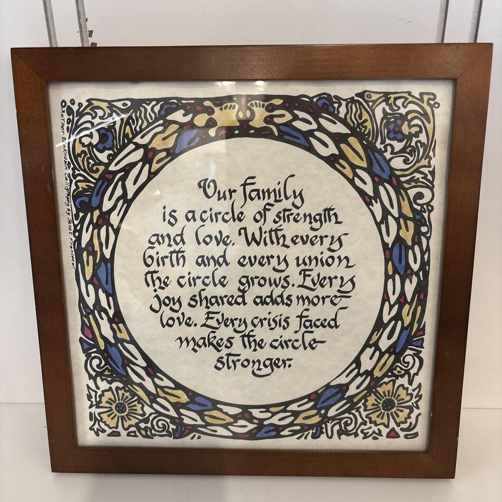 VTG Martha Stewart Art Print Family Blessing Calligraphy Dated 2001 11x11
